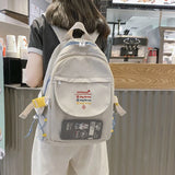 Letters Embroidery Nylon Backpack Mesh Pocket Girls School