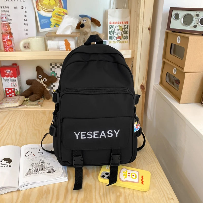 Letters Embroidery Nylon Women Backpack Female Panelled Insert Travel Bag
