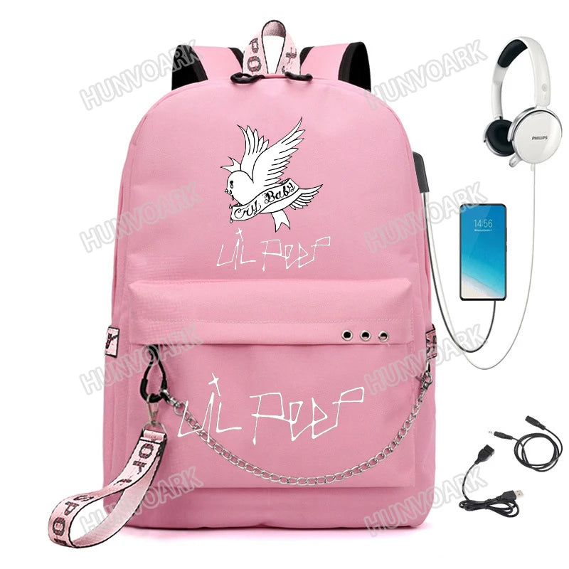 Lil Peep Backpack School Bag USB Travel Mochilas Laptop