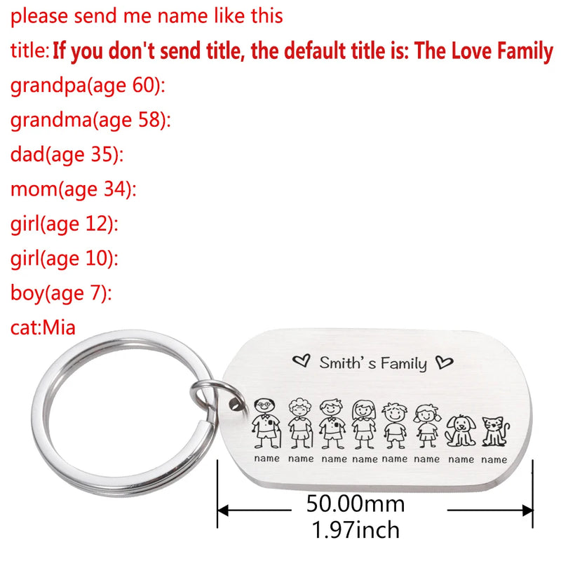 Family Name Engraved Keychain for Parents Children - Gift Keyring Bag Charm