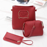 3PCS Women Leather Satchel Shoulder Crossbody Bag Wallet Evening Bag Set