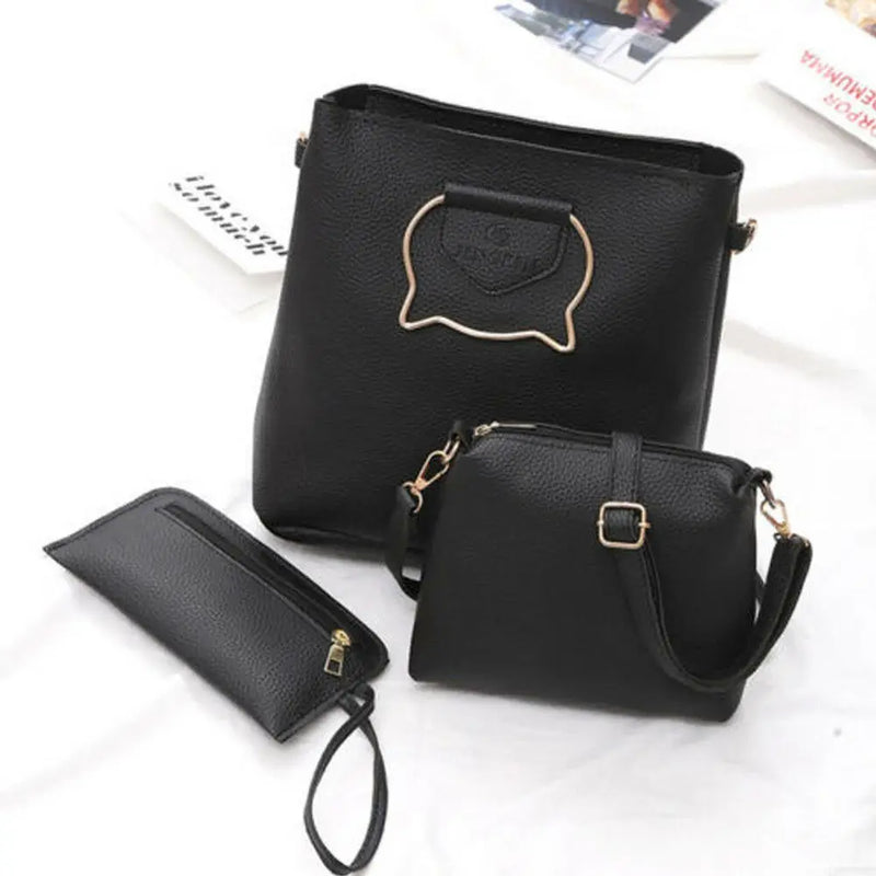 3PCS Women Leather Satchel Shoulder Crossbody Bag Wallet Evening Bag Set