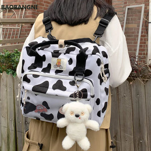 Cow Spotted Women Backpack Suede Travel Bag Schoolbag