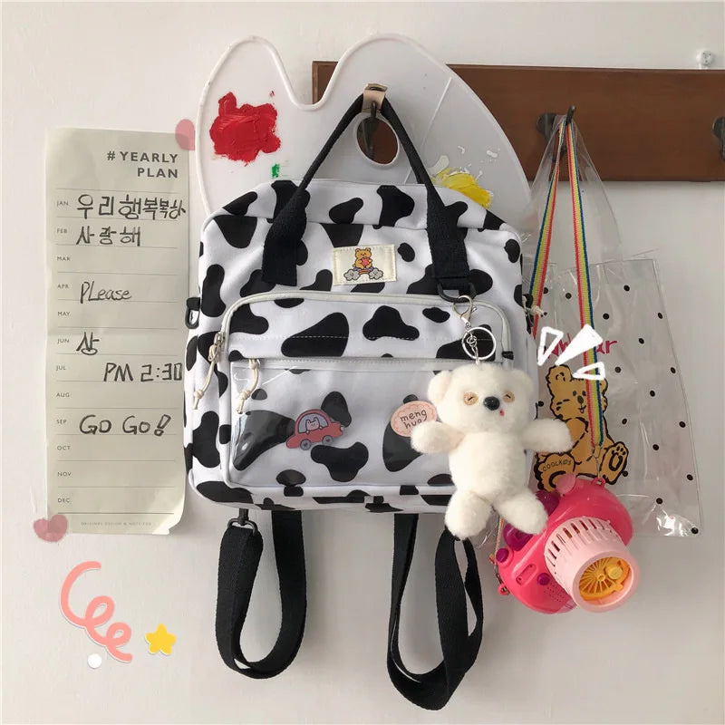 Cow Spotted Women Backpack Suede Travel Bag Schoolbag