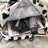 Cow Spotted Women Backpack Suede Travel Bag Schoolbag