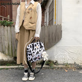 Cow Spotted Women Backpack Suede Travel Bag Schoolbag