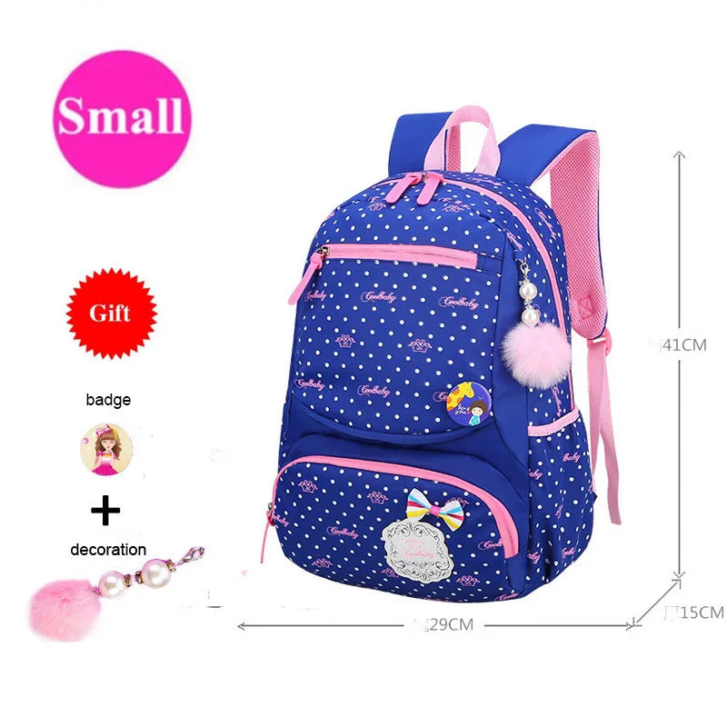 Cute Elementary Princess School Bags For Girls Dot Printed Backpacks