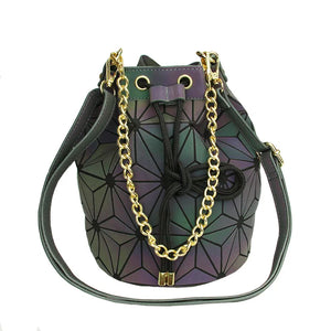 Women Drawstring Bucket Bags Geometry Plaid Shoulder Bags