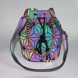 Women Drawstring Bucket Bags Geometry Plaid Shoulder Bags