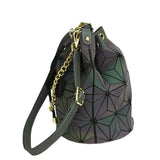 Women Drawstring Bucket Bags Geometry Plaid Shoulder Bags