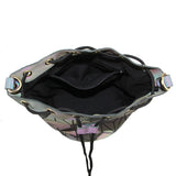 Women Drawstring Bucket Bags Geometry Plaid Shoulder Bags