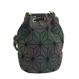 Women Drawstring Bucket Bags Geometry Plaid Shoulder Bags