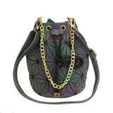 Women Drawstring Bucket Bags Geometry Plaid Shoulder Bags