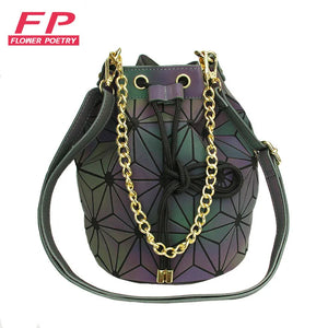 Women Drawstring Bucket Bags Geometry Plaid Shoulder Bags