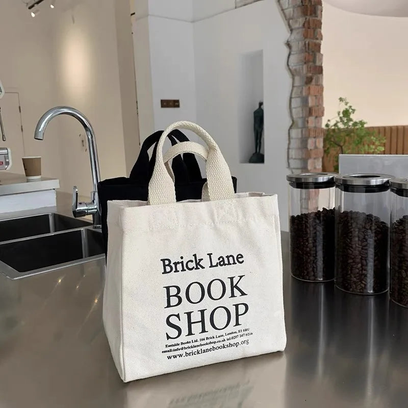 Canvas Lunch Bag Picnic Tote Cotton Cloth Handbag Food Storage Office Lady