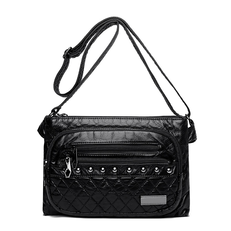 Rivet Soft Leather Shoulder Bag Solid Messenger Bag Retro Wallet