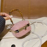 Square Faux Suede Evening Bag Retro Handbag Clutch with Wood Grain - Party Purse
