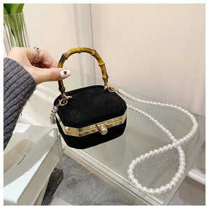 Square Faux Suede Evening Bag Retro Handbag Clutch with Wood Grain - Party Purse