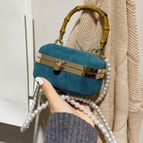 Square Faux Suede Evening Bag Retro Handbag Clutch with Wood Grain - Party Purse