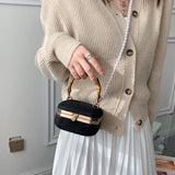 Square Faux Suede Evening Bag Retro Handbag Clutch with Wood Grain - Party Purse