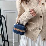 Square Faux Suede Evening Bag Retro Handbag Clutch with Wood Grain - Party Purse