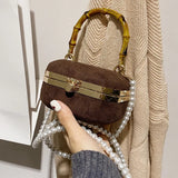 Square Faux Suede Evening Bag Retro Handbag Clutch with Wood Grain - Party Purse