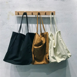 Canvas Shoulder Bag Large Tote Bag Solid Color Minimalist Style Ladies Handbag