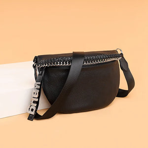 Cowhide Women Crossbody Bag Semicircle Saddle Bags Soft Leather Shoulder Bags