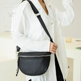 Cowhide Women Crossbody Bag Semicircle Saddle Bags Soft Leather Shoulder Bags