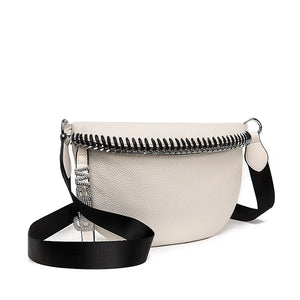 Cowhide Women Crossbody Bag Semicircle Saddle Bags Soft Leather Shoulder Bags