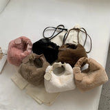 Furry Plush Women's Plicated Top Handle Crossbody Handbag
