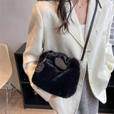 Furry Plush Women's Plicated Top Handle Crossbody Handbag