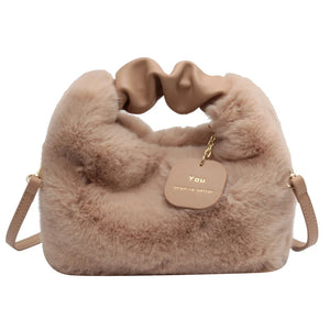 Furry Plush Women's Plicated Top Handle Crossbody Handbag