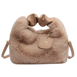 Furry Plush Women's Plicated Top Handle Crossbody Handbag