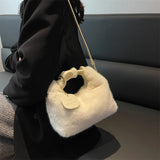 Furry Plush Women's Plicated Top Handle Crossbody Handbag