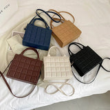 Plaid PU Leather Crossbody Shoulder Bag Small Top-handle Tote
