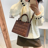 Plaid PU Leather Shoulder Bag Crossbody Top-handle Tote