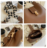 Leather Bucket Bag Women Handbag Crossbody Purse