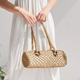 Vintage French Stick Shoulder Bag Small Straw Woven Pillow Bag