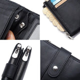 Men Small Leather Wallet Double Zipper Short Clip Multifunction Male