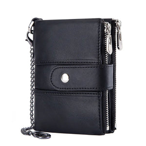 Men Small Leather Wallet Double Zipper Short Clip Multifunction Male