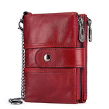 Men Small Leather Wallet Double Zipper Short Clip Multifunction Male