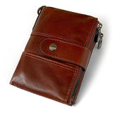Men Small Leather Wallet Double Zipper Short Clip Multifunction Male