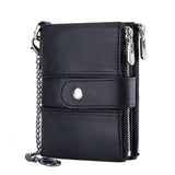 Men Small Leather Wallet Double Zipper Short Clip Multifunction Male