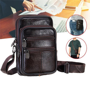 Man Waist Bag Crossbody Shoulder Multi-function Men Phone Large Capacity PU Leat