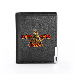 Masonic Faith Hope Charity Leather Wallet Billfold Credit Card Holder