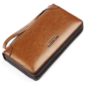 Men Business Wallet Leather Long Clutch Handy Bag Male Double Zipper Purse