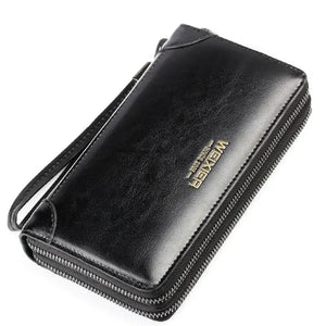 Men Business Wallet Leather Long Clutch Handy Bag Male Double Zipper Purse