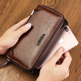 Men Business Wallet Leather Long Clutch Handy Bag Male Double Zipper Purse