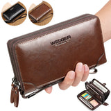 Men Business Wallet Leather Long Clutch Handy Bag Male Double Zipper Purse